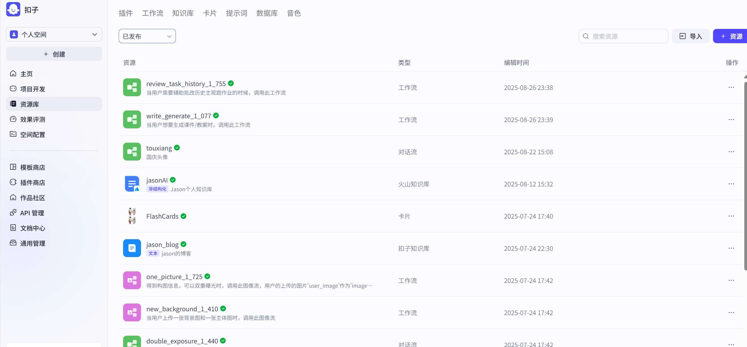 图 5.4 扣子智能体资源库