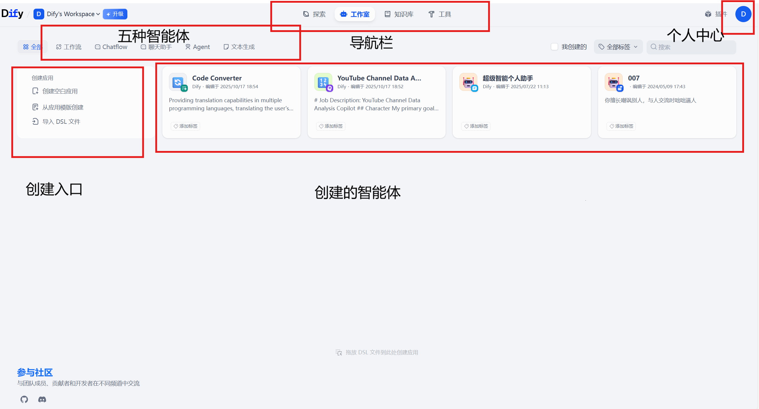 图 5.17 Dify 智能体搭建主页