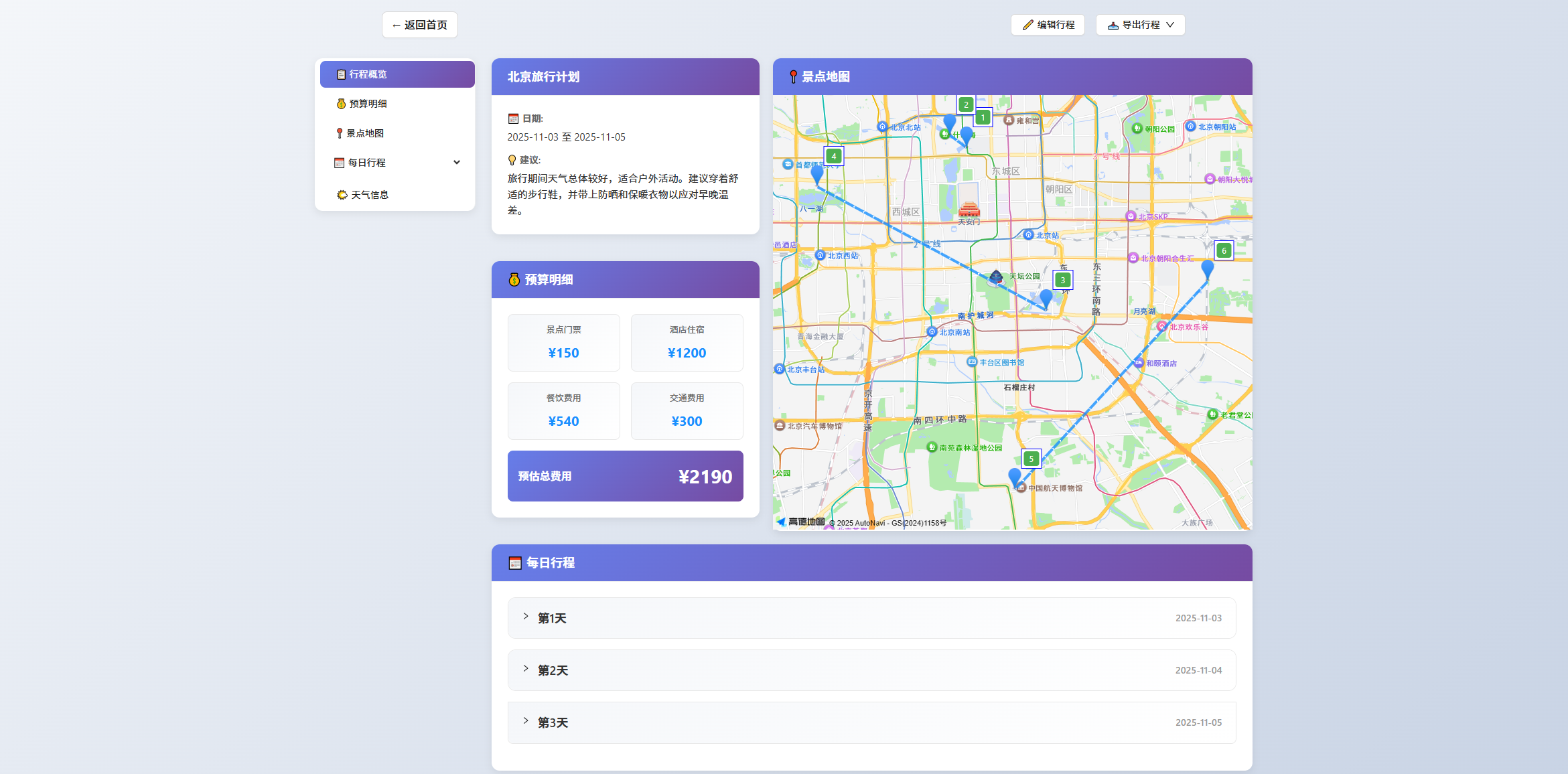 图 13.3 旅行助手规划完成页面