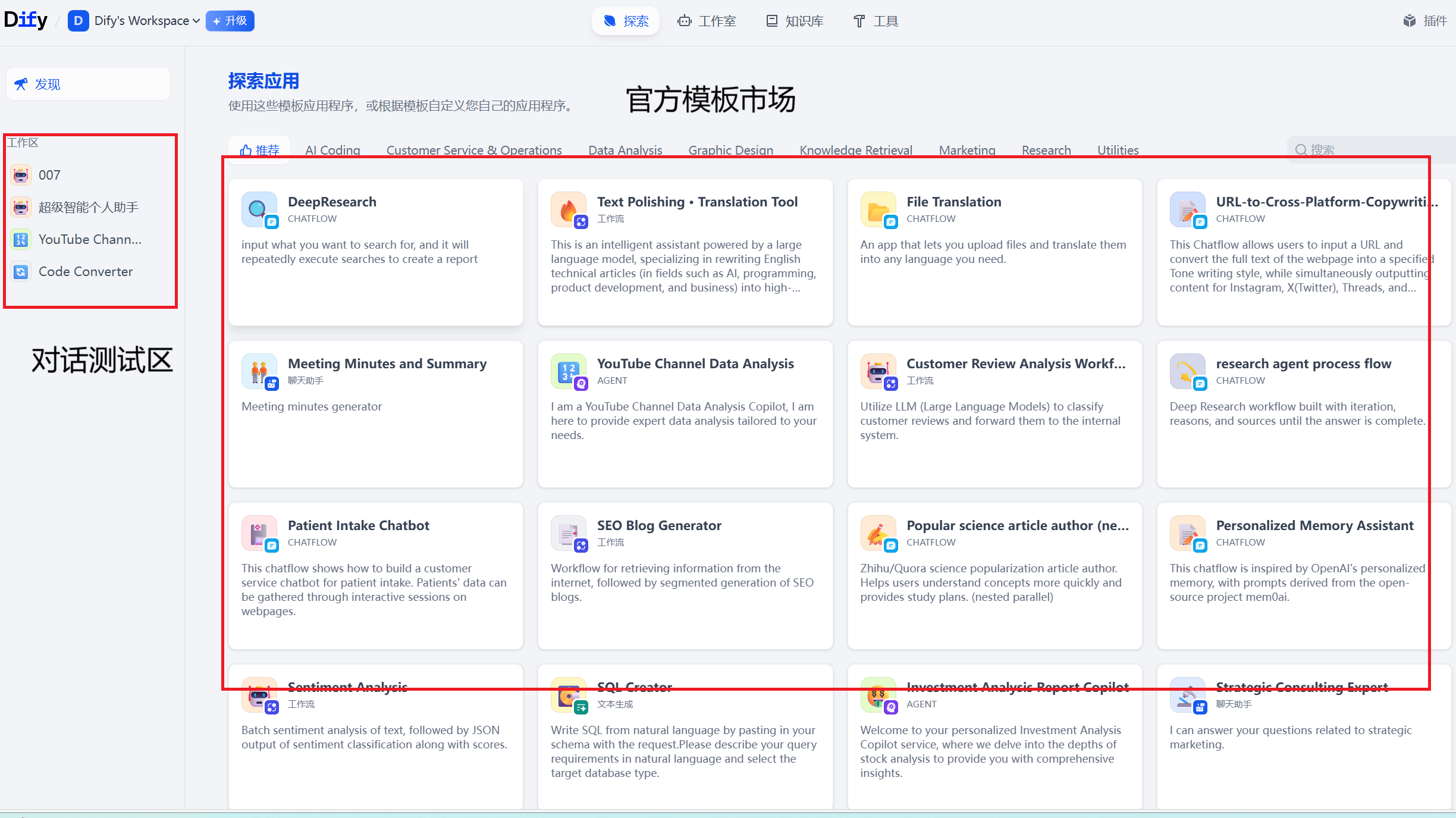 图 5.18 Dify 官方模板库